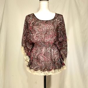 Living Doll Lace Top M Elastic Waist Batwing Slee